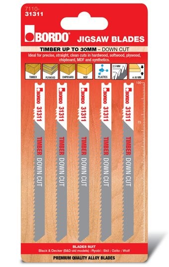 BORDO JIG SAW HCS UNIV. SHNK STRAIGHT DOWN CUT 100MM TIMBER 5 PK